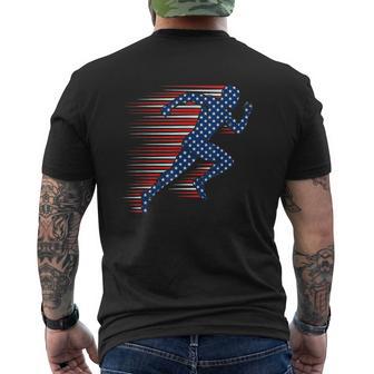 4Th Of July Running American Flag Runner Red White Blue Men's T-shirt Back Print - Thegiftio UK