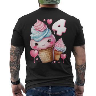 4歳のバースデーガール アイスクリーム 背番号4 メンズTシャツ バックプリント - Kawaiitshirt