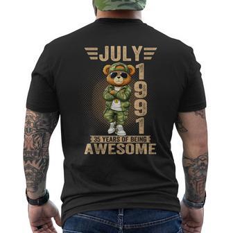 7月35日 誕生日デコレーション メンズ 35歳 1991年 35歳 テディベア メンズTシャツ バックプリント - Kawaiitshirt
