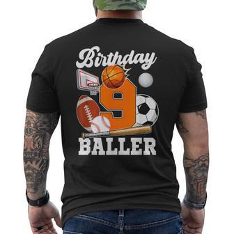 9 Year Old Birthday Baller 9Th Birthday Sports Ball Theme Men's T-shirt Back Print - Thegiftio UK