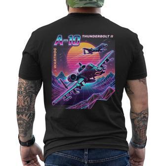 A-10 Warthog Jet Airplane 80S Synth Wave Graphic Men's T-shirt Back Print - Thegiftio UK
