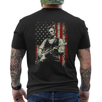 Abraham Lincoln Playing Guitar Rock And Roll American Flag Men's T-shirt Back Print | Mazezy