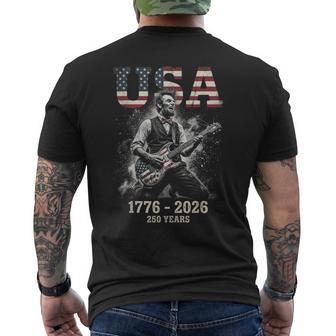 Abraham Lincoln Usa 250 Years 1776-2026 Rock Guitar Men's T-shirt Back Print - Monsterry