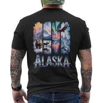 Alaskan Bear Moose Eagle Lake And Mountain Aurora Borealis Men's T-shirt Back Print | Mazezy