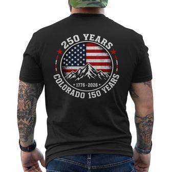 America 250 Colorado 150 Years American Flag 4Th Of July Men's T-shirt Back Print - Thegiftio UK