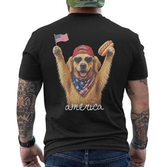 America Golden Retriever Hotdog 4Th Of July Us Flag Men's T-shirt Back Print - Monsterry