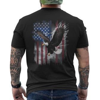 American Bald Eagle Lightning Usa Flag Patriotic Freedom Men's T-shirt Back Print - Monsterry