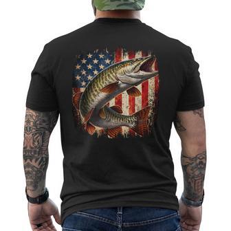 American Flag Muskie Fishing Vintage Fisherman Men's T-shirt Back Print - Monsterry UK