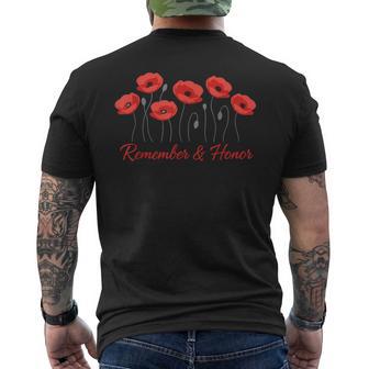 American Flag Veterans Day Poppy Honor & Remember Men's T-shirt Back Print | Mazezy