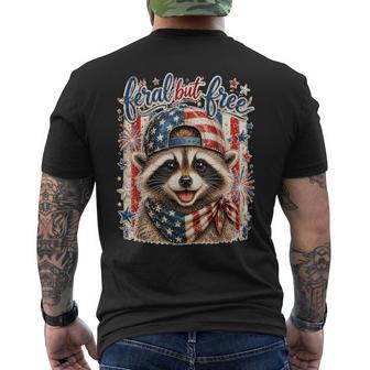 American Fourth Of July Raccoon Feral But Free 4Th Of July Men's T-shirt Back Print - Thegiftio UK