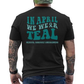 In April We Wear Teal Sexual Assault Awareness Month Men's T-shirt Back Print - Thegiftio UK