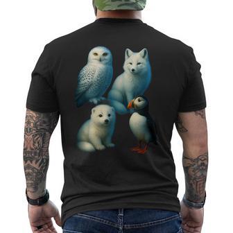 Arctic Animals コラージュ シロフクロウ キツネアザラシ ツノメ メンズTシャツ バックプリント - Kawaiitshirt