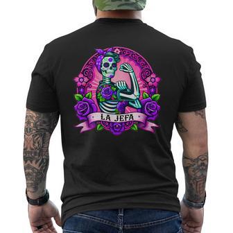 Arte De Calavera Mexicana Día De Muertos Estilo La Jefa Camiseta Hombre Estampado Espalda - Regaloses