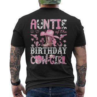 Auntie Of The Birthday Cow-Girl Pink Disco Rodeo Auntie Men's T-shirt Back Print - Thegiftio