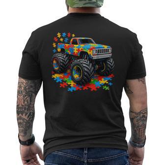 Autism Awareness Monster Truck Puzzle Men's T-shirt Back Print - Thegiftio UK