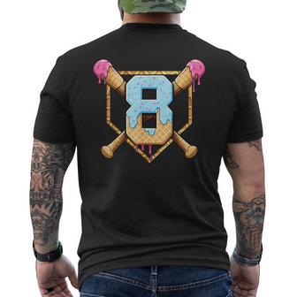 Baseball 8 Year Old Ice Cream Drip 8Th Birthday Boy Number 8 Men's T-shirt Back Print - Thegiftio