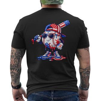 Baseball Drip Ice Cream American Flag 4Th Of July Boys Kids Men's T-shirt Back Print | Mazezy