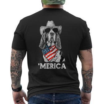 Basset Hound American Flag Bandana Cowboy Hat Sunglasses Men's T-shirt Back Print - Thegiftio UK