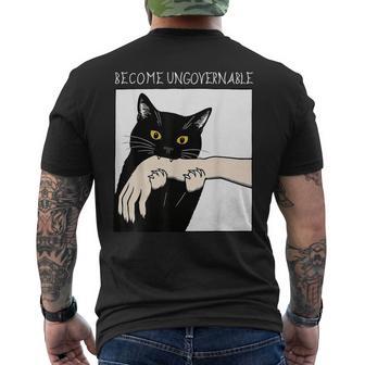 Become Ungovernable Black Cat Biting Hand Meme Men's T-shirt Back Print - Thegiftio UK