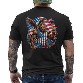 Bigfoot Rock Eagle American Flag Patriotic 4Th Of July Men Men's T-shirt Back Print - Thegiftio