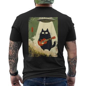 Black Cat Playing Guitar Abducted Alien Ufo Japanese Men's T-shirt Back Print - Thegiftio UK