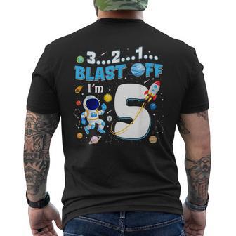 Blast Off I'm 5 Years Old 5Th Birthday Spaceship Astronaut Men's T-shirt Back Print - Monsterry