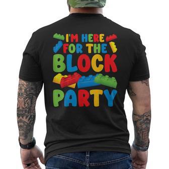 Here For The Block Party Birthday Block Building Brick Men's T-shirt Back Print - Thegiftio UK