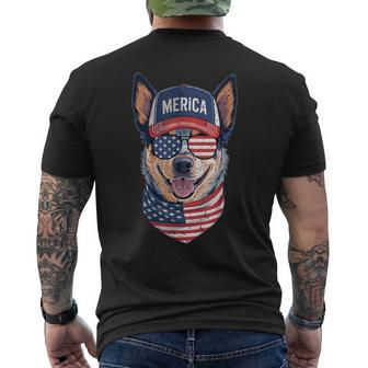 Blue Heeler 4Th Of July Us American Flag Dog Patriotic Men's T-shirt Back Print - Thegiftio UK