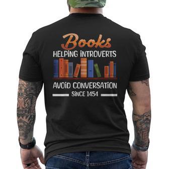 Books Helping Introverts Avoid Conversation Book Reading Men's T-shirt Back Print - Thegiftio