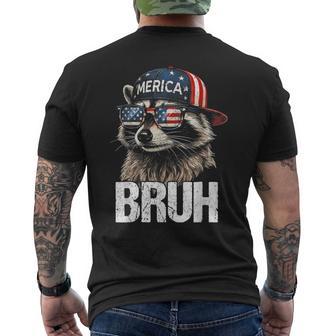 Bruh 4Th Of July Raccoon American Flag Patriotic Men's T-shirt Back Print - Thegiftio UK