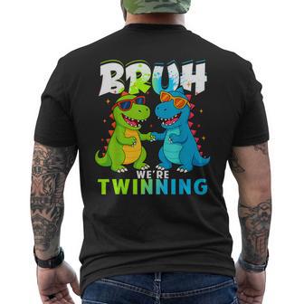 Bruh We're Twinning Boys Dinosaur Twin Day Spirit Week Men's T-shirt Back Print - Thegiftio UK