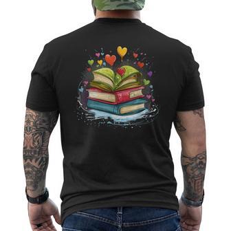 Bunte Bücher Damen Liebe Bücher Aquarell Booklover T-Shirt mit Rückendruck - Seseable