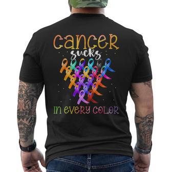 Cancer Sucks In Every Color Ribbons Support Hope Strength Men's T-shirt Back Print - Thegiftio UK