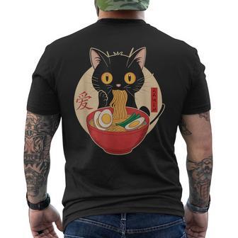 Cat Eating Ramen Noodles Kawaii Japanese Anime Cat Men's T-shirt Back Print - Thegiftio