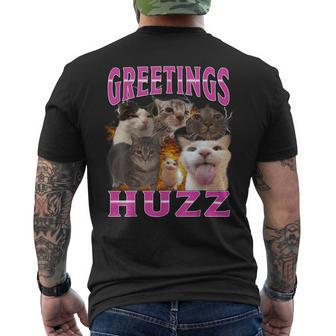 Cat Meme Greetings Huzz Silly Cats Humor Bootleg Men's T-shirt Back Print - Thegiftio UK