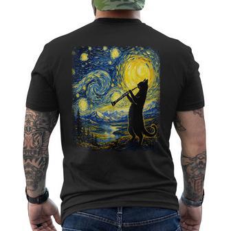 Cat Playing Clarinet Music Musician Lover Clarinetist Men's T-shirt Back Print - Monsterry