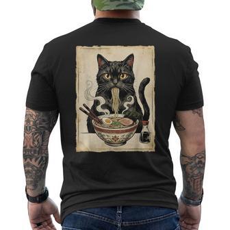 Cat Ramen Japanische Kunst Nudeln Kawaii Anime Cat Eating Ramen T-Shirt mit Rückendruck - Seseable