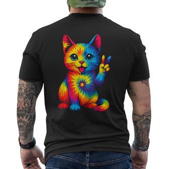 Cat Tie Dye Peace Sign Hippie Cats Lovers Cute Cat Men's T-shirt Back Print - Thegiftio UK