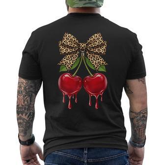 Cherry Leopard Coquette Bow Cute Cherries Fruits Men's T-shirt Back Print - Thegiftio UK