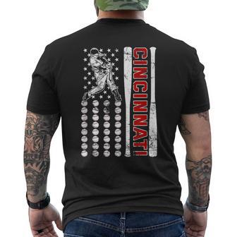 Cincinnati Retro Baseball Lover Us Flag Met At Game Day Men's T-shirt Back Print - Thegiftio UK