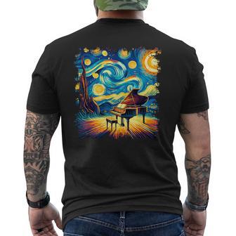 Classical Piano Starry Night Van Gogh Painting Pianist Men's T-shirt Back Print - Thegiftio UK