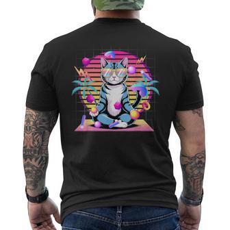 Cool Cat 瞑想 ヴェイパーウェーブ 80年代 レトロ シンセウェーブ メンズTシャツ バックプリント - Kawaiitshirt
