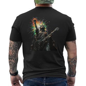 Cool Patriotic 4Th Of July Statue Of Liberty Playing Guitar Men's T-shirt Back Print - Thegiftio UK