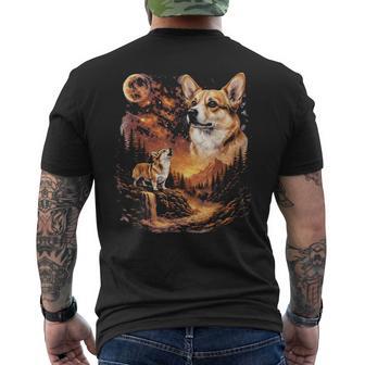 Corgi Howling To The Moon Vintage 90S Dog Men's T-shirt Back Print - Monsterry