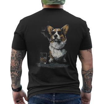 Corgi Smoking Cigar Whisky Lover Dog Men's T-shirt Back Print | Mazezy