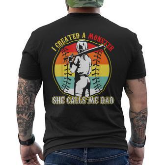 I Created A Monster She Call Me Dad Softball Baseball Lover Men's T-shirt Back Print - Monsterry