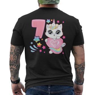Cumpleaños Niña 7 Años Gato Unicornio 7 Cumpleaños Camiseta Hombre Estampado Espalda - Regaloses