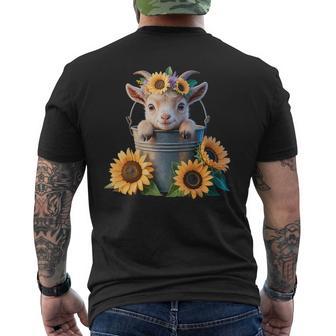 Cute Baby Goat Sunflowers In Bucket Calf Farm Men's T-shirt Back Print - Thegiftio UK