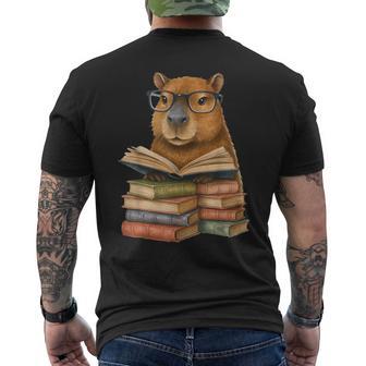 Cute Capybara Reading Books Animal Capybara Bookworms Men's T-shirt Back Print - Thegiftio UK