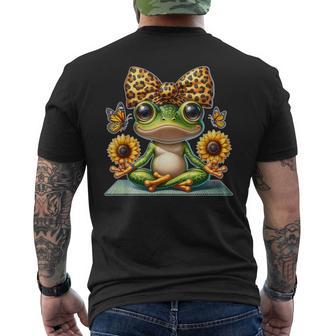 Cute Frog Yoga With Sunflowers And Butterflies Men's T-shirt Back Print - Thegiftio UK